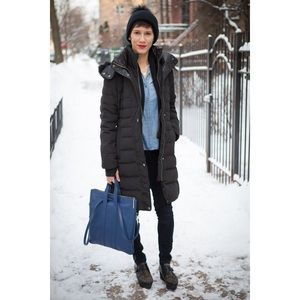 Andrew Marc Black Fur Trim Down Coat